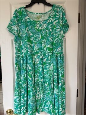 Geanna Short-Sleeve Dress Lilly Pulitzer New safari sangria botanical green